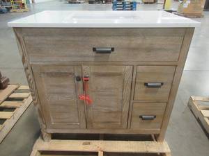 lot 15 image: Stanhope 37 in. W x 22 in. D Vanity in Reclaimed Oak with Engineered Stone Vanity Top in Coffee with White Sink, SNOVT3722DR - Slight Scratch and Dent.