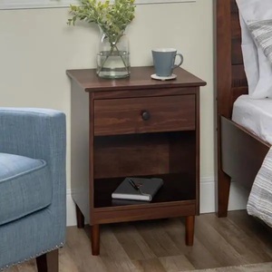 lot 59 image: (2) Walker Edison Furniture Company Classic Mid Century Modern 1-Drawer Walnut Solid Wood Nightstand Side Table