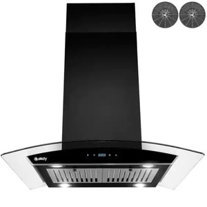 lot 72 image: AKDY 30 in. 343 CFM Convertible Kitchen Island Mount Range Hood in Black Painted Stainless Steel with Tempered Glass