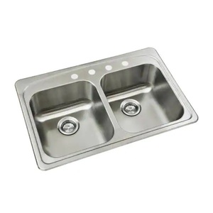 lot 109 image: (16) Glacier Bay Drop-In Stainless Steel 33 in. 4-Hole Double Bowl Kitchen Sink