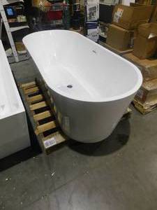 lot 37 image: Xspracer Moray 67 in. Oval Acrylic Alcove Flatbottom Freestanding Soaking Bathtub in White