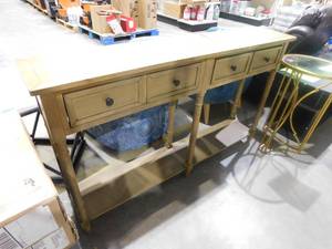 lot 60 image: Harper & Bright Designs 58 in. Brown Standard Rectangle Wood Console Table with Drawers