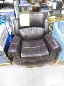 lot 63 image: Noble House 43 in. Width Big and Tall Brown Faux Leather Tufted Club Recliner