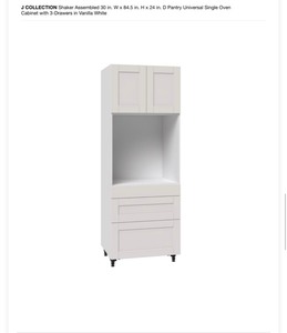 J COLLECTION Shaker Assembled 30 in. W x 84.5 in. H x 24 in. D Pantry Universal Single Oven Cabinet with 3-Drawers & Shaker Assembled 15x40x14 in. Wall Cabinet in Vanilla White. See Pictures