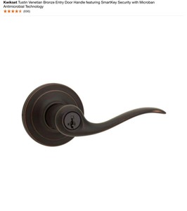 Kwikset Tustin Venetian Bronze Entry Door Handle featuring SmartKey Security with Microban Antimicrobial Technology. See Pictures