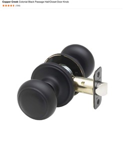 (3) Copper Creek Colonial Black Passage HallCloset Door Knob. See Pictures