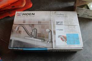 lot 112 image: Moen Lindley CA87009SRS Kitchen Faucet with Sprayer (New In Box )