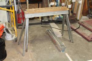 lot 158 image: Lot of (3) MetalWood Top Collapsible Sawhorses