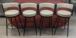 lot 140 image: Set of 4 Barstools with Black Metal Bases and Cream Upholstered Seats and Backs - X