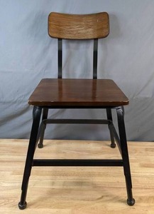 lot 100 image: Set of 6 Modern Wood & Black Metal Dining Chairs - X