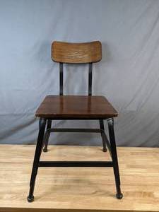 lot 109 image: Set of 6 Modern Wood & Black Metal Dining Chairs - X