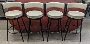 lot 141 image: Set of 4 Barstools with Black Metal Bases and Cream Upholstered Seats and Backs - X