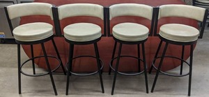lot 143 image: Set of 4 Barstools with Black Metal Bases and Cream Upholstered Seats and Backs - X