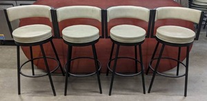 lot 145 image: Set of 4 Barstools with Black Metal Bases and Cream Upholstered Seats and Backs - X