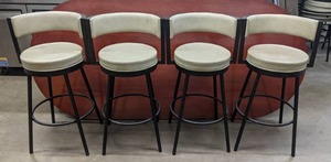 lot 146 image: Set of 4 Barstools with Black Metal Bases and Cream Upholstered Seats and Backs - X