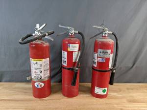 lot 97 image: Lot of 3 Red Fire Extinguishers - X