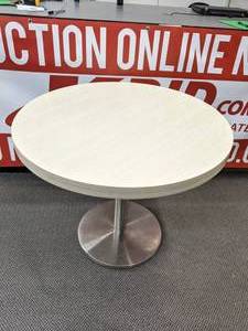lot 87 image: Round Caf Table with Chrome Pedestal Base - X