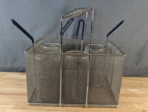 lot 98 image: Stainless Steel Bulk Pasta Basket with 4 Handled Mesh Pasta Basket Inserts - X