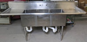 lot 22 image: John Boos 87 3 Compartment Stainless Steel Sink - X