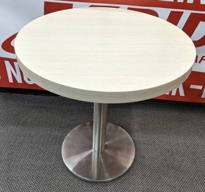 lot 130 image: Round Caf Table with Chrome Pedestal Base - X