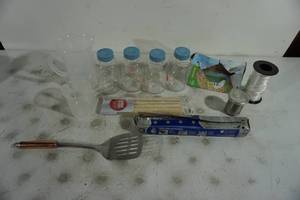 lot 144 image: Assorted Kitchen Items - Skewers, Bottles, Bags