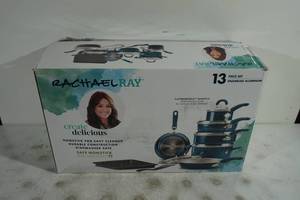 lot 4 image: NEW Rachael Ray Create Delicious 13 Piece Enameled Aluminum Cookware Set