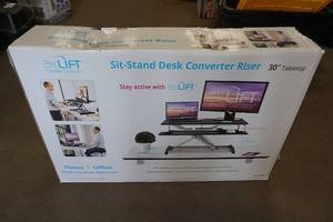 lot 53 image: NEW Airlift Sit-Stand Desk Converter Riser