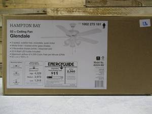 lot 13 image: Hampton Bay Glendale 52 in. LED Indoor White Ceiling Fan with Light Kit
