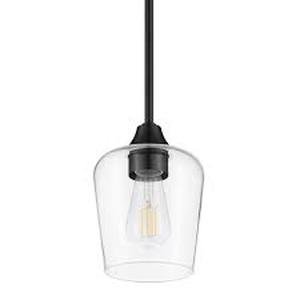 lot 9 image: Hampton Bay Pavlen 5.5 in. 1-Light Black Mini Pendant with Clear Glass Shade