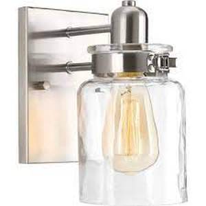 lot 3 image: Calhoun Collection 5 in. 1-Light Brushed Nickel Clear Glass Farmhouse Urban Industrial Bathroom Vanity Light