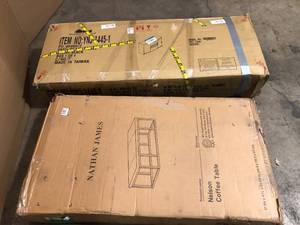 Lot of assorted living room furniture pcs includes Nathan James Nelson 47 in. Warm BrownBlack Large Rectangle Wood Coffee Table with Storage and Shelf - Customer Pictures - Review all pictures