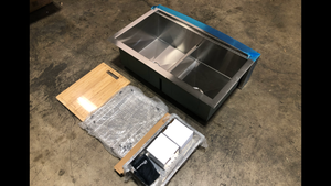 Glacier Bay Zero Radius Farmhouse Apron-Front 18G Stainless Steel 33 in. 5050 Double Bowl Workstation Kitchen Sink with Accessories - Good Condition - Review all pictures
