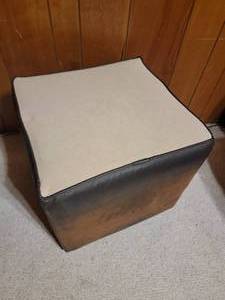 Distressed Leather Cube Ottoman