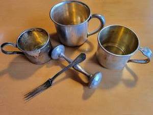 Sterling Silver Baby Cups  Rattle  Fork