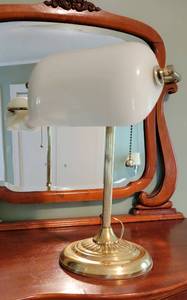Brass Bankers Desk Lamp with White Shade