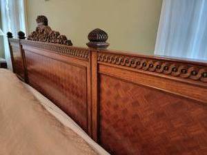 Antique French Marquetry King Bed Frame