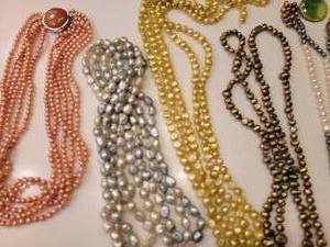 Dyed Pearl Necklaces in Melon  Avocado  Gray