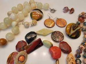 Earthy Polished Stone Necklaces, Earrings and Pins