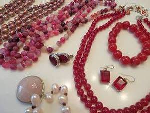 Luscious Red to Pink Pearls and Polished Gemstone Necklaces and Earrings