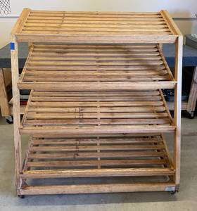 lot 8 image: 4 Tiered Oak Wood Bakery Display