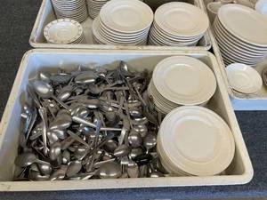 lot 62 image: MEGA Lot of Commercial Plates, Cups and Spoons