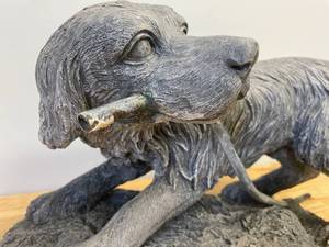 lot 8 image: Dog Holding Hose Outdoor Pond Statue
