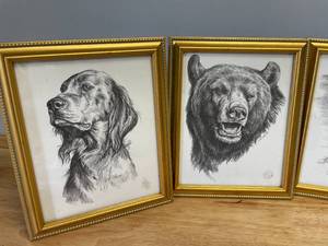 lot 31 image: Leon Parson Framed Wildlife Sketch Prints