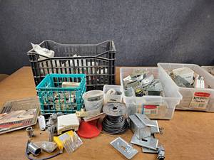 Huge Lot of Assorted Electrical - Steel Gang Boxes and Covers, Wire Spool, Outlets and More