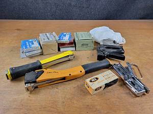 Tack Hammers, Staple Gun and Assortment of Staples