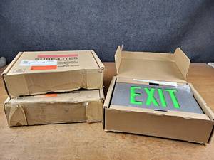 Lot of (3) NOS Sure-Lites EXIT Signs - Aluminum Enclosure - Green - Part No. 34936500