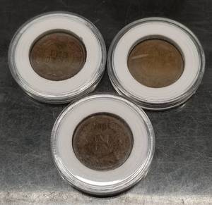 lot 14 image: 3 INDIAN HEAD CENTS IN AIRTITES 1881 1886 1902