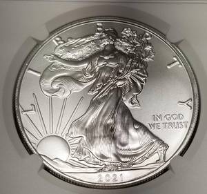 lot 36 image: 2021 type 1 AMERICAN SILVER EAGLE NGC MS69 LAST DAY OF PRODUCTION
