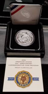 lot 48 image: 2019 AMERICAN LEGION US COMMEMORATIVE SILVER DOLLAR