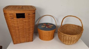 lot 87 image: Set of (3) Orange Woven Baskets Longaberger and More